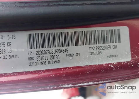 2018 Dodge Challenger Sxt z USA, uszkodzony, nr VIN 2C3CDZAG3JH294545